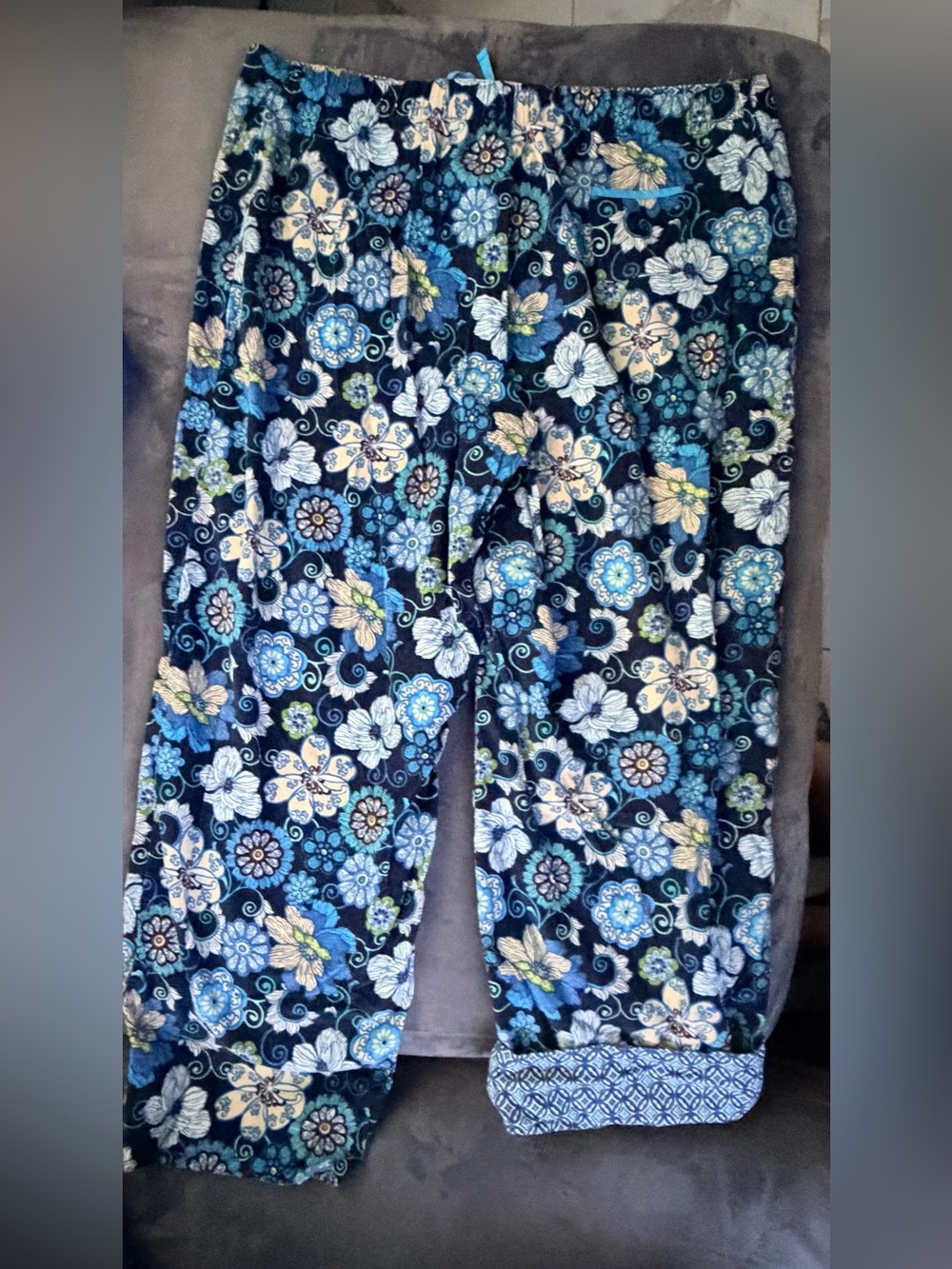 Vera Bradley RETIRED Mod Floral Blue Design Soft Corduroy PJ pants.